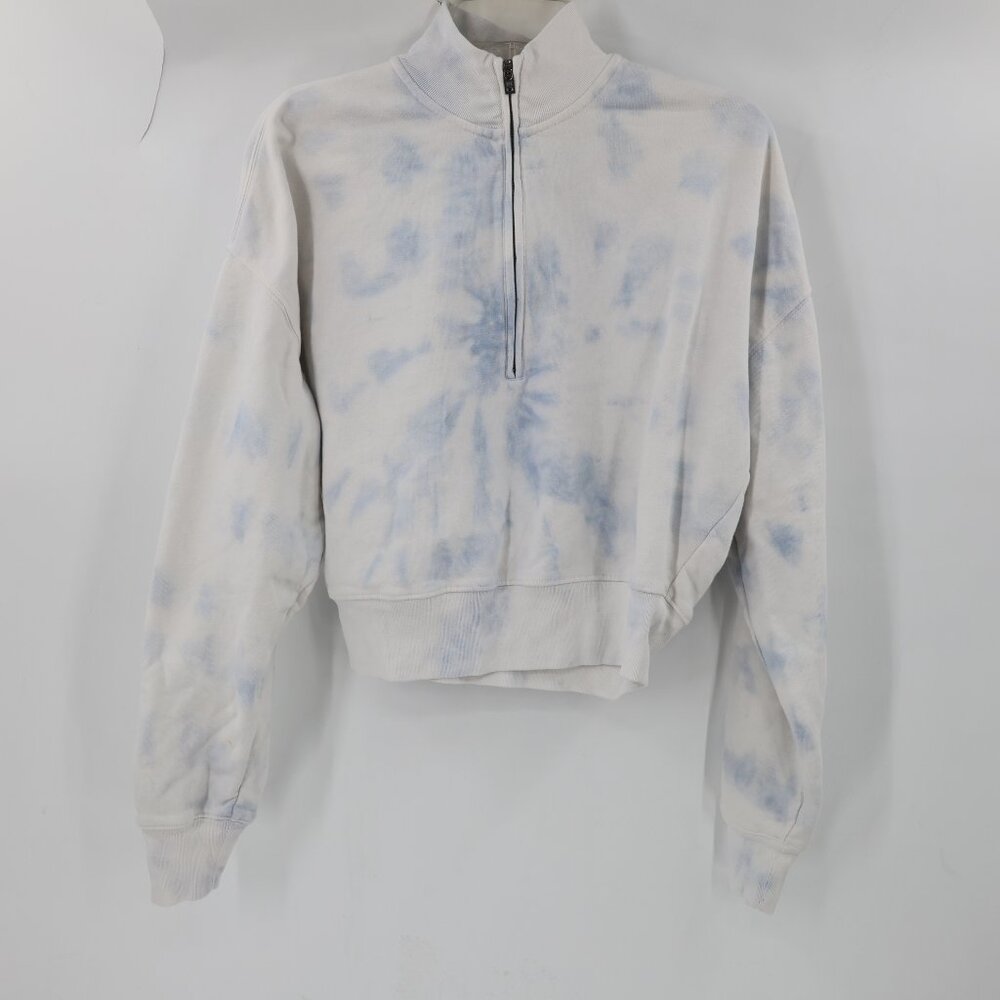 Reformation White and Light Blue Tie-Dye Half-Zip Sweatshirt